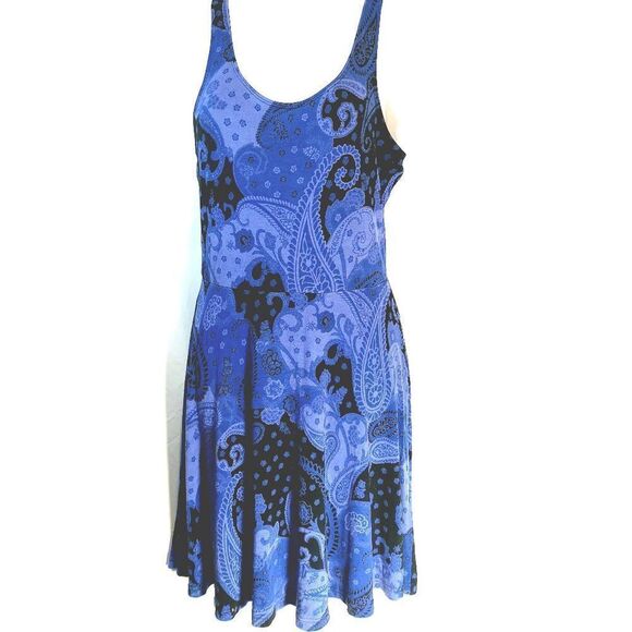 Express Paisley Print Skater Dress Black Blue Small - Picture 2 of 4